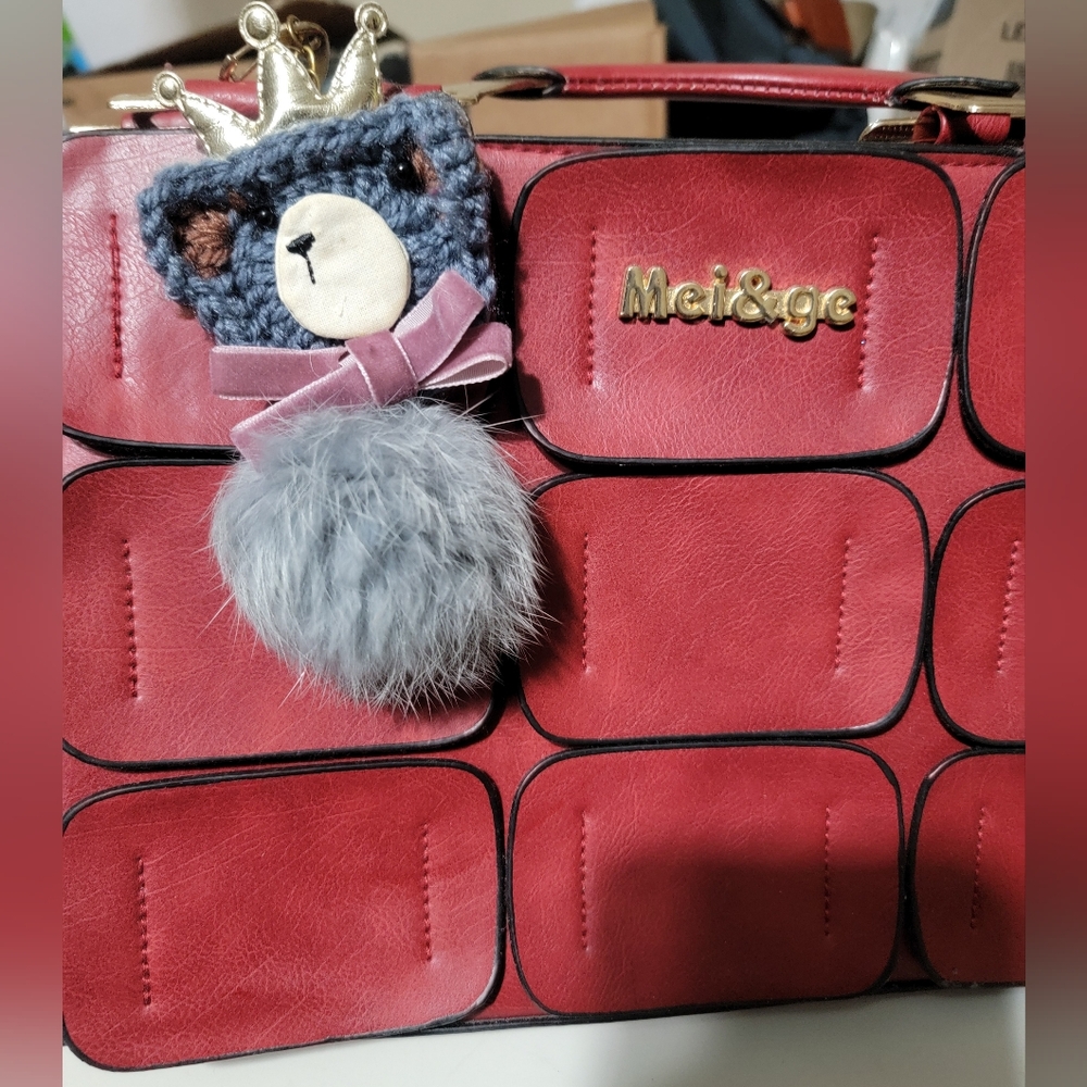 Mei&ge Red Handbag with Bear Charm